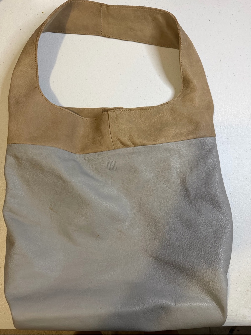 Biba Two-Tone Tan and Light Gray Leather Shoulder Bag made by Alma